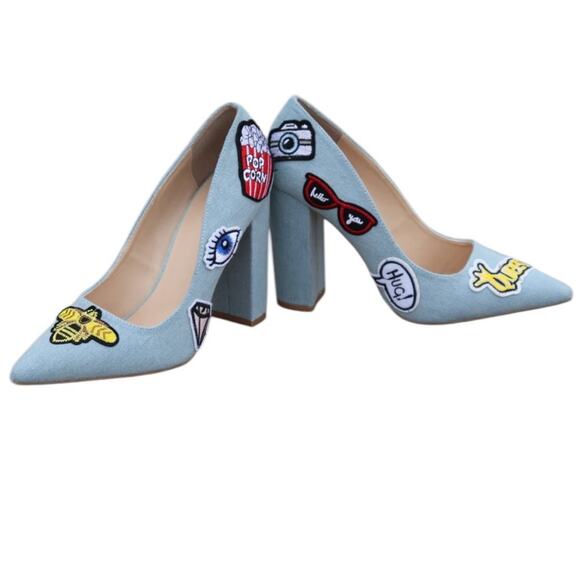 Y2K Quipid Denim Queen Bee Patch Funky Edgy Retro Feminine Chunky Block Heels 6 - Picture 1 of 8